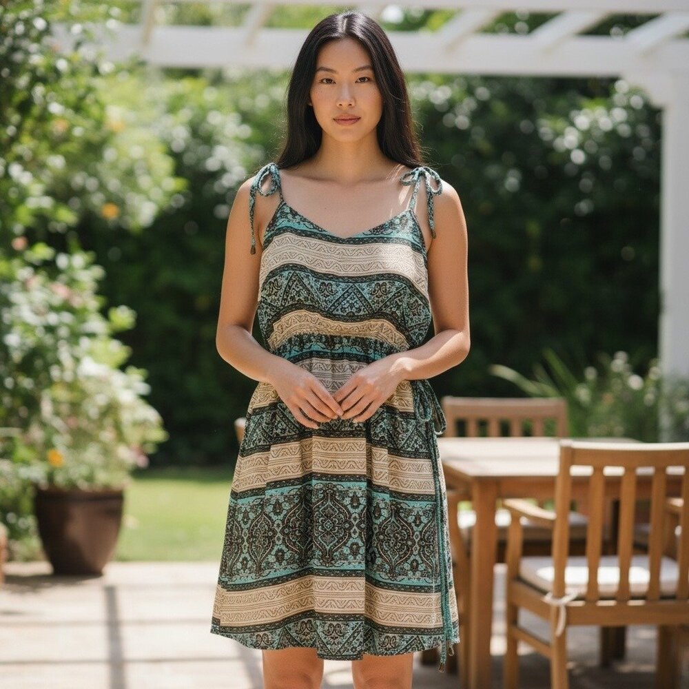 Women’s Boho Print Midi Dress Spaghetti Strap Size M